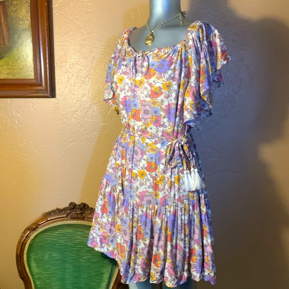 NWT Rachel Zoe Floral Off Should Mini Tassle Dress.  Sz S - Picture 2 of 7